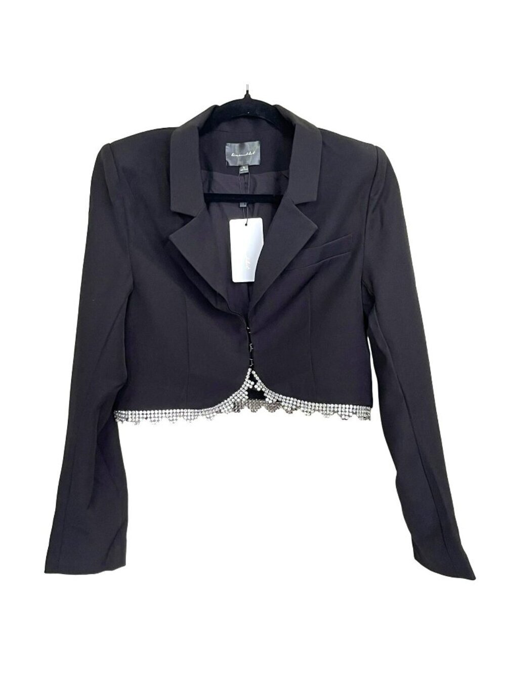 Line & Dot Vaughn Black Cropped Rhinestone Trim Blazer Jacket NWT